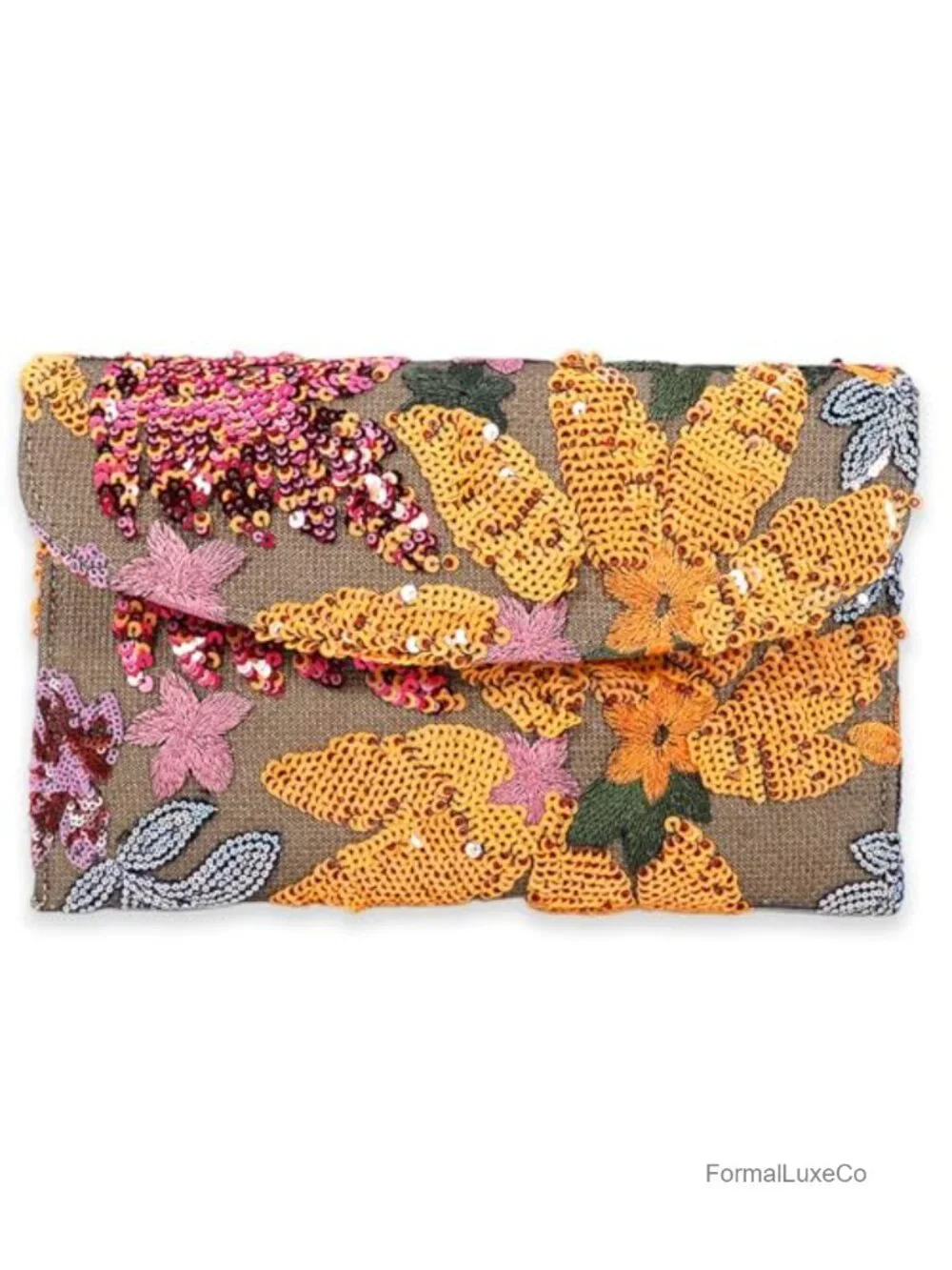 Floral Embroidery Sequin Beaded Evening Clutch Purse Party Bag